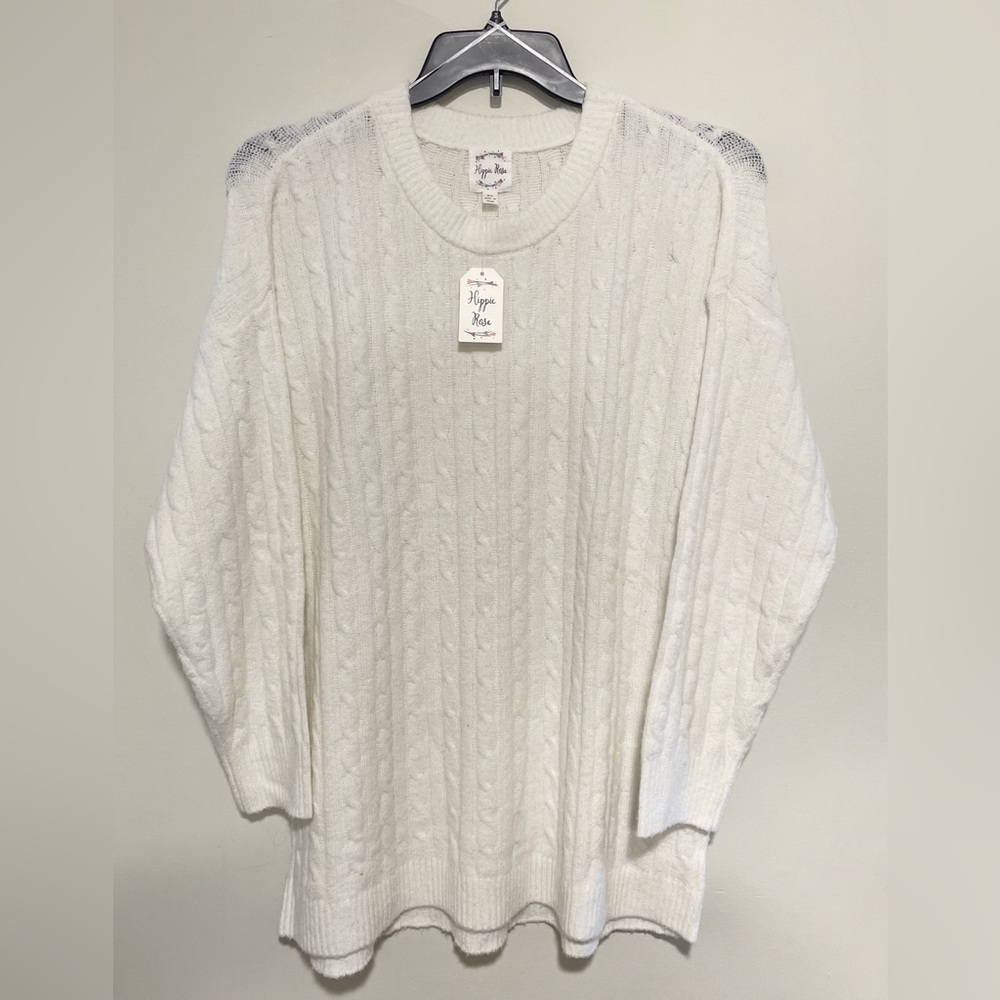 Hippie Rose Women’s Juniors’ Cable-Knit Crewneck Pullover Sweater | Size: XL
